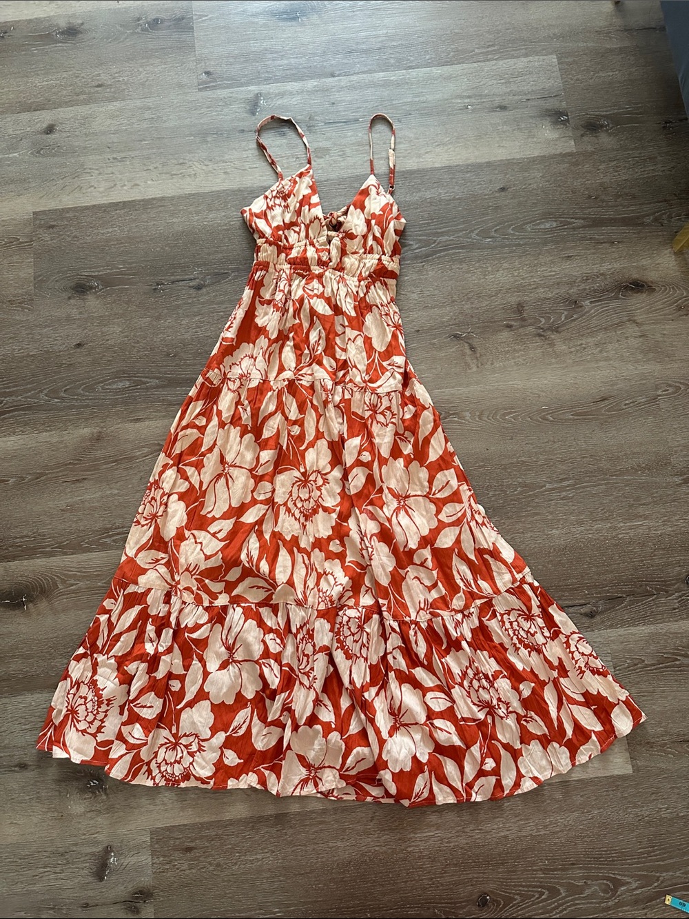 Beautiful Floral Dress in Orange and Cream Open Back
